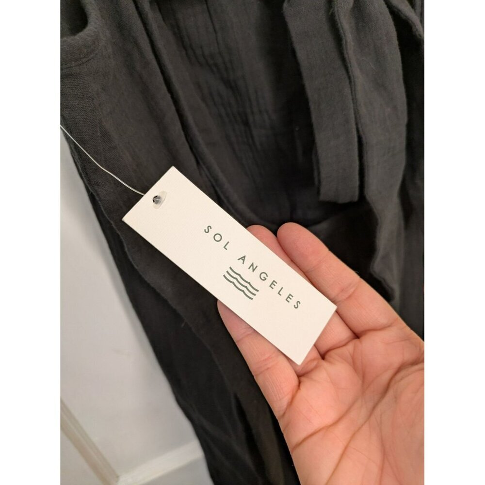 SOL Los Angeles Gauze Maxi Dress Sz Plus XL-2X Black Open Tie Back Flowy Pockets - Picture 4 of 8